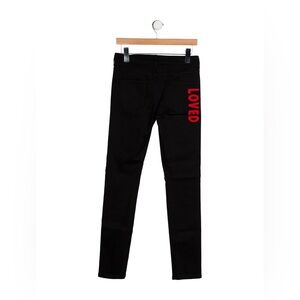 Gucci “Loved” Embroidered Black and Red Skinny Stretch Jeans, Size 29